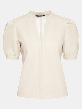 Steve Madden Cream Faux Short Puff-Sleeve Blouse NWOT